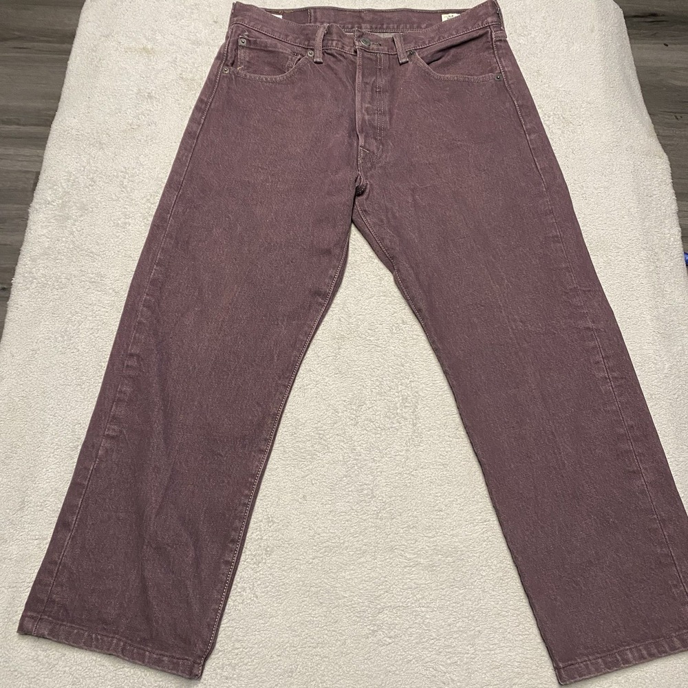 Levis 501 Jeans Mens 32x25 Burgundy Purple‎ Oak Cone Denim Button Fly